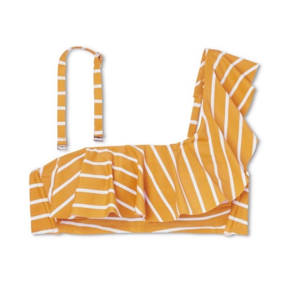 ‼️FLASH SALE Women’s ruffle oneshoulder bikini top, yellow|white stripes. XL,NWT - Picture 4 of 9